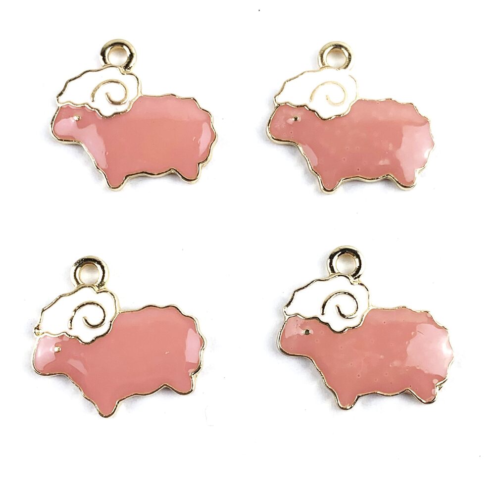 3861 20 PC Gold Plated Enamel Alloy Sheep Charm Pendants